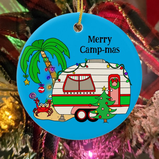 Personalized Camping Themed Christmas Ceramic Ornament (Creator Uploaded)