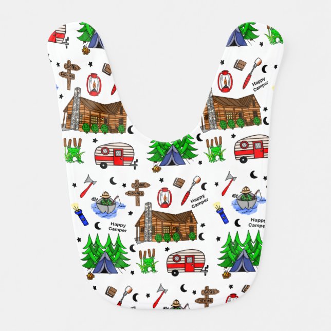 Personalized Camping Themed  Happy Camper  Baby Bib (Front)