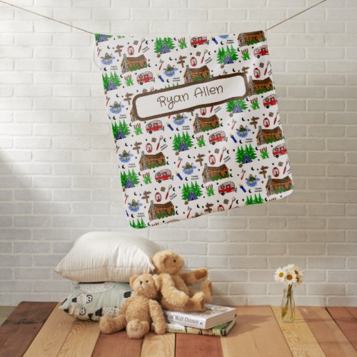 Personalized Camping Themed  Happy Camper    Baby Blanket