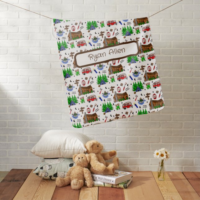 Personalized Camping Themed  Happy Camper    Baby Blanket (In Situ)