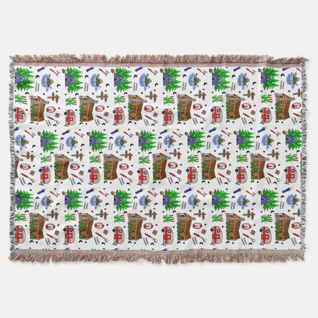 Personalized Camping Themed  Happy Camper    Throw Blanket (Front)