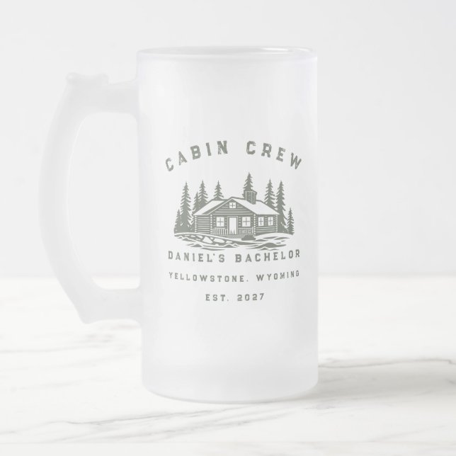 Personalized Camping Weekend Bachelor Party Frosted Glass Beer Mug (Left)