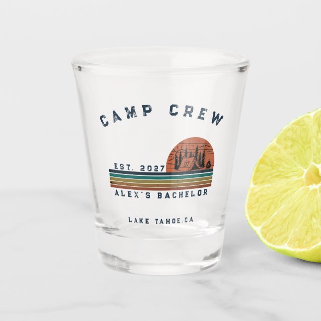 Personalized Camping Weekend Bachelor Party Shot Glass (Front)