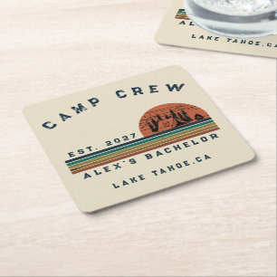 Personalized Camping Weekend Bachelor Party Square Paper Coaster