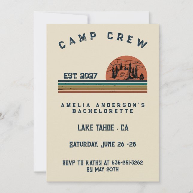 Personalized Camping Weekend Bachelorette Party Invitation (Front)