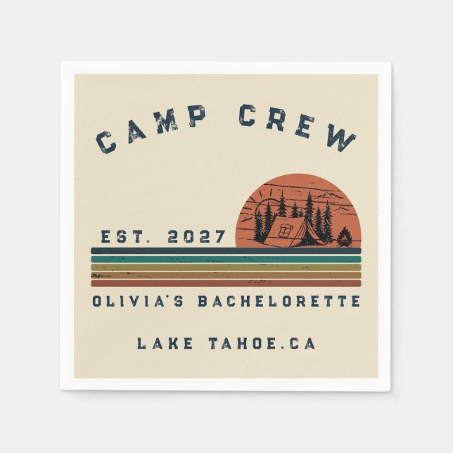 Personalized Camping Weekend Bachelorette Party Napkins (Front)