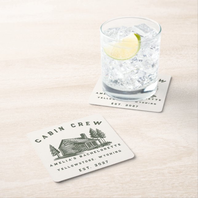 Personalized Camping Weekend Bachelorette Party Square Paper Coaster (Insitu)