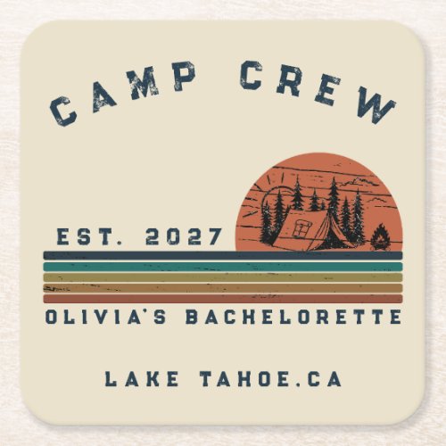 Personalized Camping Weekend Bachelorette Party Square Paper Coaster