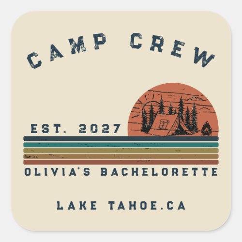Personalized Camping Weekend Bachelorette Party Square Sticker