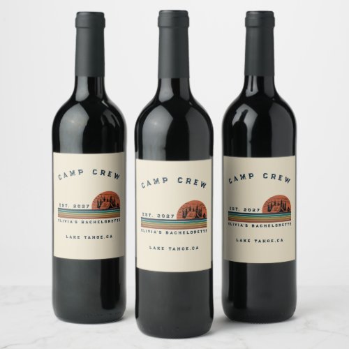 Personalized Camping Weekend Bachelorette Party Wine Label