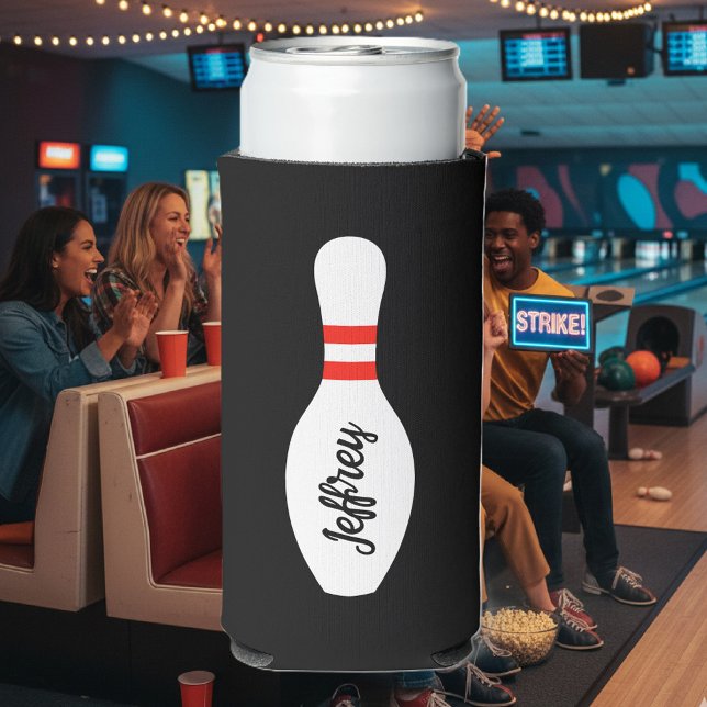 Personalized can cooler for bowling Birthday party (Can cooler with bowling pin)