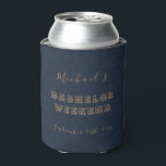 Personalized Can Cooler | Navy Blue Bachelor Party<br><div class="desc">Personalized Can Cooler | Navy Blue Bachelor Party Personalized Can Coolers are the perfect keepsakes for your friends to remember your special day. Cheers to a fun and memorable bachelor party! Add your custom wording to this design by using the "Edit this design template" boxes on the right hand side...</div>
