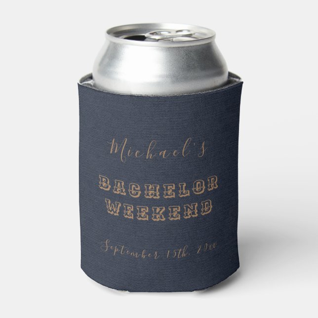 Personalized Can Cooler | Navy Blue Bachelor Party (Can Front)