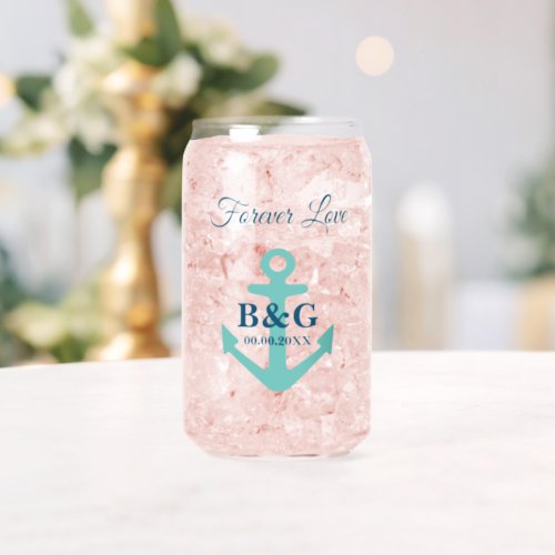 Personalized can glasses for nautical wedding