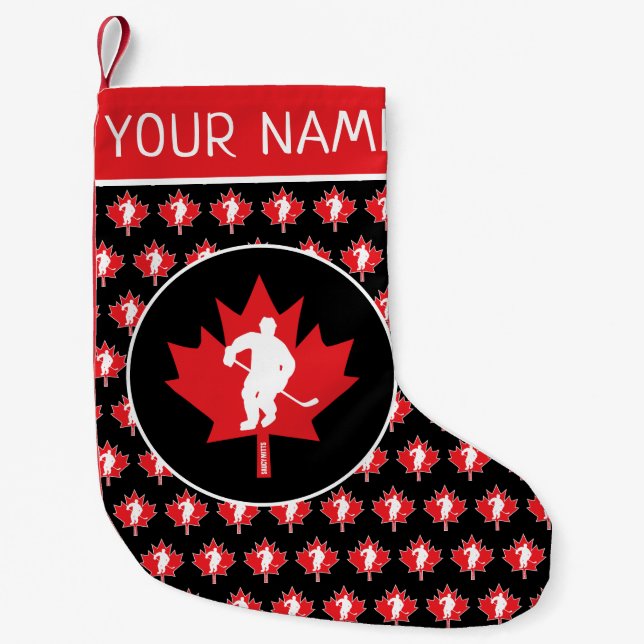 Personalized Canada Canadian Hockey Maple Leaf Small Christmas Stocking (Front)