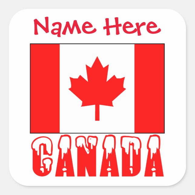 Personalized Canada Flag Name Square Labe Sticker (Front)