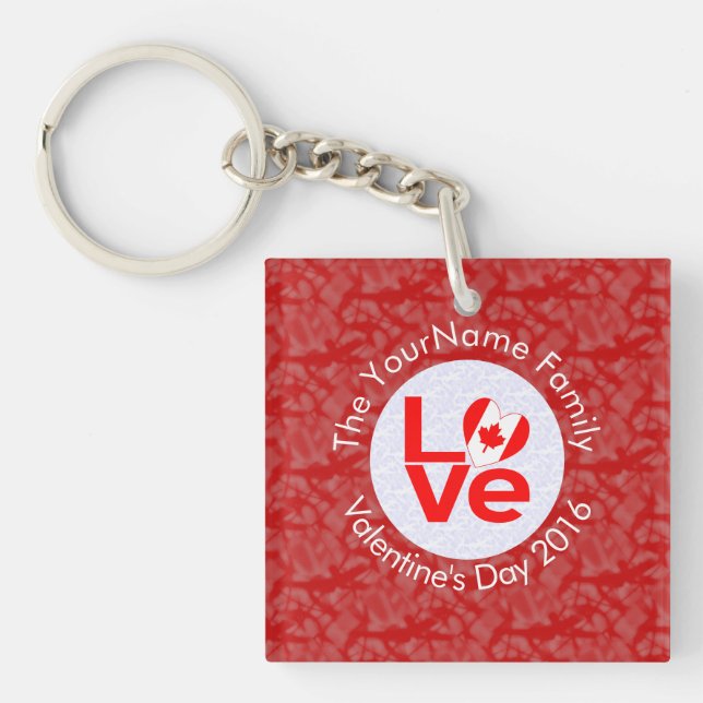 Personalized Canadian Red LOVE Flag Keychain (Front)