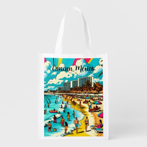 Personalized Cancun Mexico with a Pop Art Vibe Grocery Bag