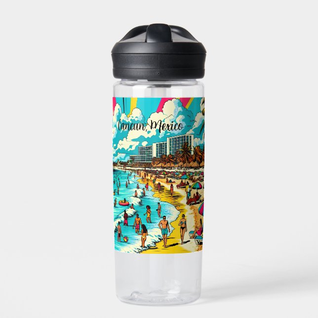 Personalized Cancun, Mexico with a Pop Art Vibe Water Bottle (Front)