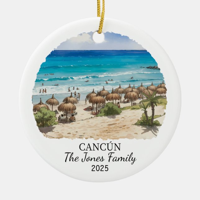Personalized Cancun Ornament, Mexico Gift Ceramic Ornament (Front)