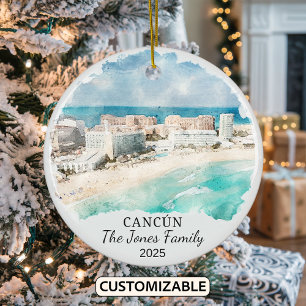 Personalized Cancun Ornament, Mexico Gift Ceramic Ornament