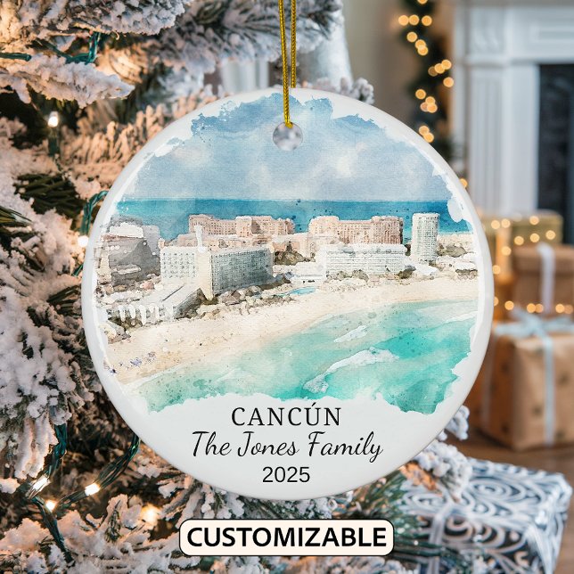 Personalized Cancun Ornament, Mexico Gift Ceramic Ornament (Creator Uploaded)