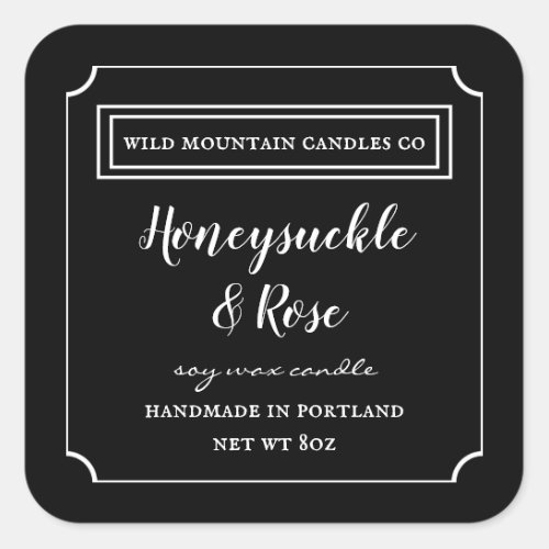 Personalized Candle  Black  White Label Square