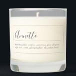 Personalized Candle, Custom Text, Gift for Friend Scented Candle<br><div class="desc">Elegant personalized candle for you to describe a friend in your life. Perfect customized gift for friends or family.
Customize all text. All their name and all their best attributes. Great custom gift for a friends birthday,  bridesmaids,  or the holidays.</div>