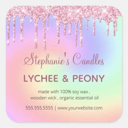 Personalized Candle Label  Dripping Pink Glitter 