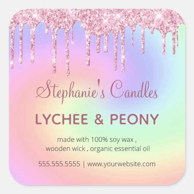 Personalized Candle Label | Dripping Pink Glitter  (Front)