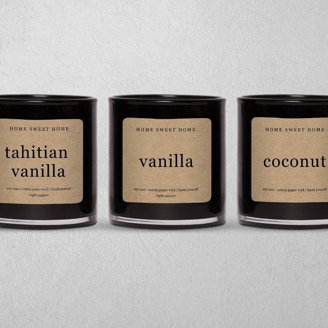 Personalized Candle Label Square Kraft Background (Creator Uploaded)