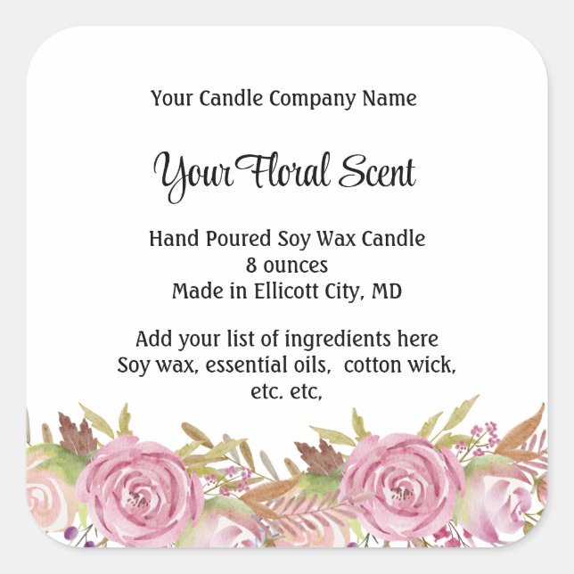Personalized Candle Labels Floral Scent Rose (Front)