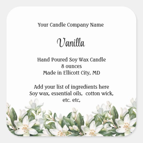 Personalized Candle Labels White Floral Flowers