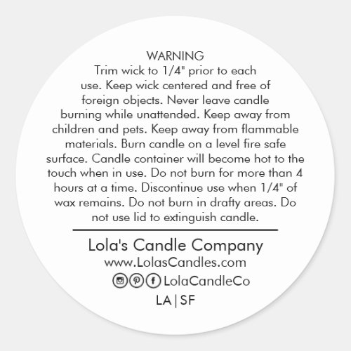 PERSONALIZED CANDLE WARNING LABEL STICKER