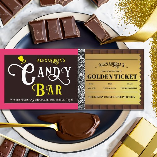 Personalized Candy Bar Golden Ticket Invitation