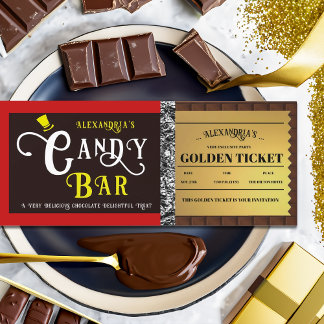 Personalized Candy Bar Golden Ticket Invitation