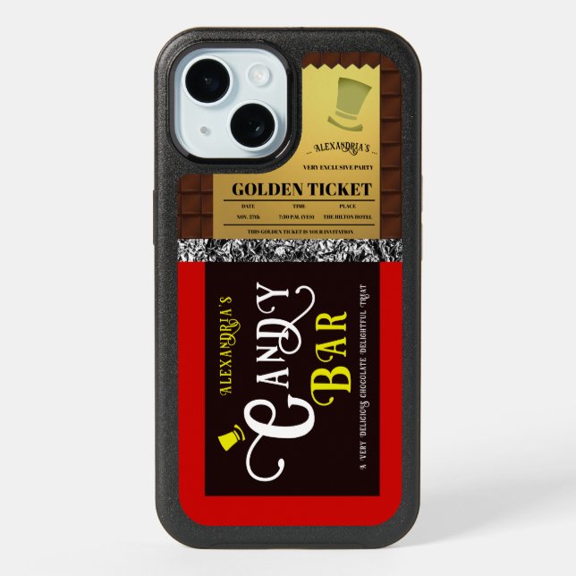 Personalized Candy Bar Golden Ticket  iPhone 15 Case (Back)