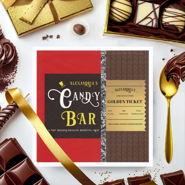 Personalized Candy Bar Golden Ticket Party Napkins (Creator Uploaded)