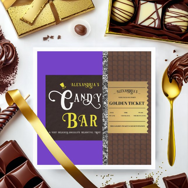 Personalized Candy Bar Golden Ticket Party Napkins (Creator Uploaded)