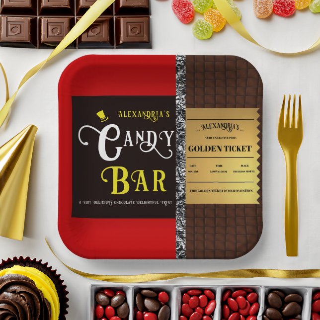 Personalized Candy Bar Golden Ticket Party Paper Plates (Creator Uploaded)