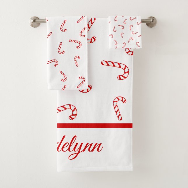 Personalized Candy Cane Christmas Bath Towel Set (Insitu)
