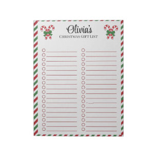 Personalized Candy Cane Christmas Gift List Notepad