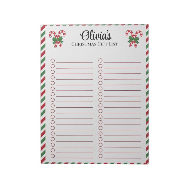 Personalized Candy Cane Christmas Gift List  Notepad (Rotated)