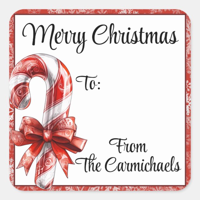 Personalized Candy Cane Christmas Label (Front)