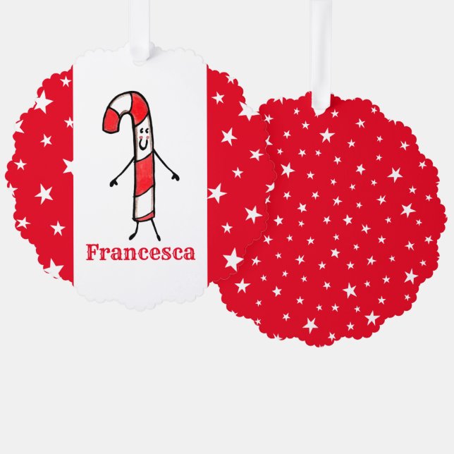 Personalized Candy Cane Christmas Ornament Card (Front/Back)