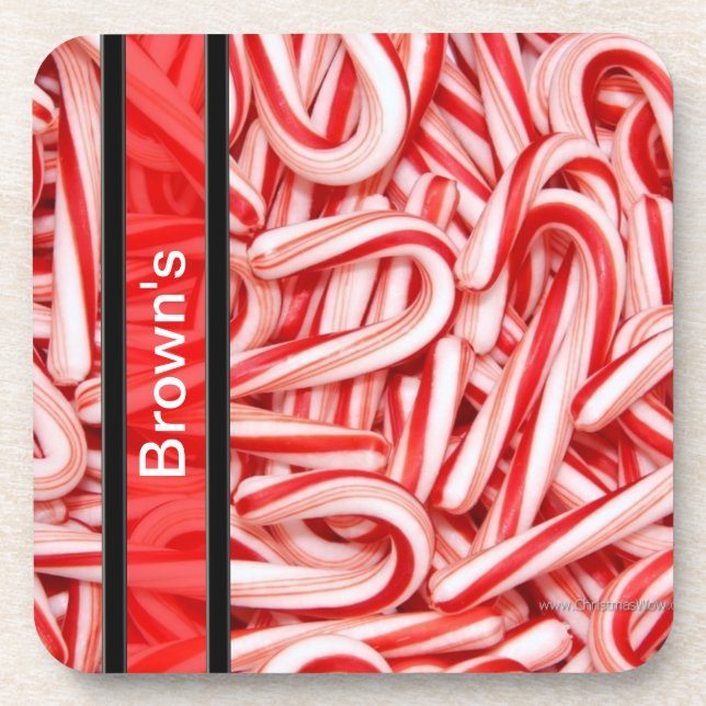 Personalized Candy Cane Drink Coaster (Front)