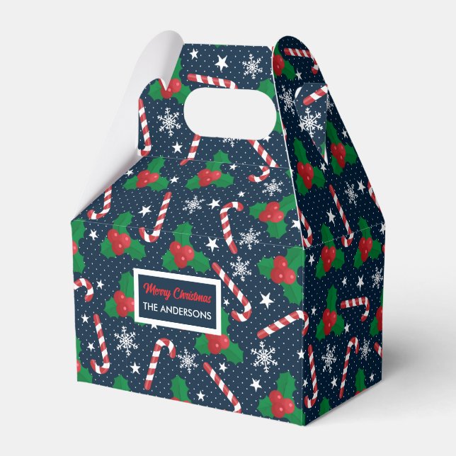 Personalized Candy Cane & Holly Berry Gift Boxes (Front Side)