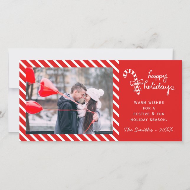 Personalized Candy Cane Stripe Holiday Photo Card (Front)