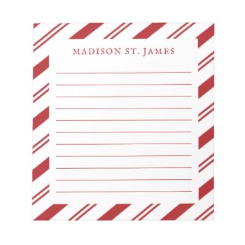 Personalized Candy Cane Stripe Pattern Lined Notepad by DoodlesGiftShop at Zazzle