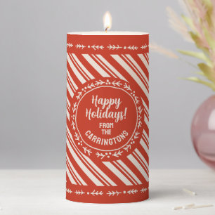 Personalized Candy Cane Stripe Pillar Candle